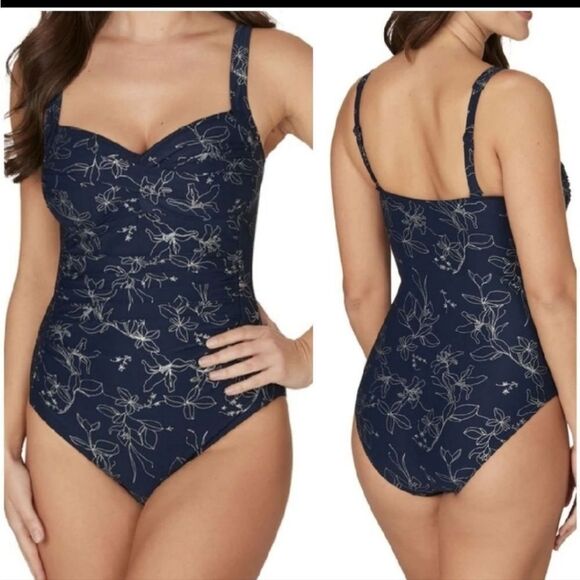 🆕️2023Nip Tuck Garden Line Foil Twist Front Tummy Control One Piece Swim… - Picture 1 of 7